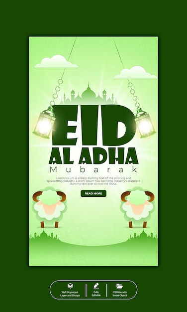 Psd eid al adha mubarak islamic festival instagram and facebook story template