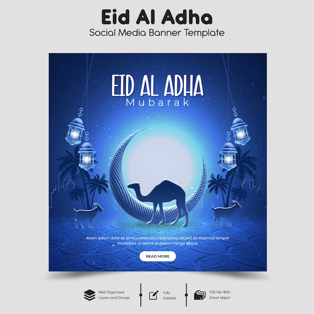 PSD psd eid al adha mubarak islamic festival social media banner template