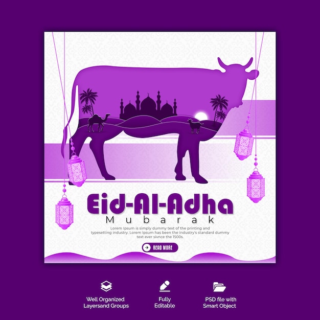 Psd eid al adha mubarak islamic festival social media banner template