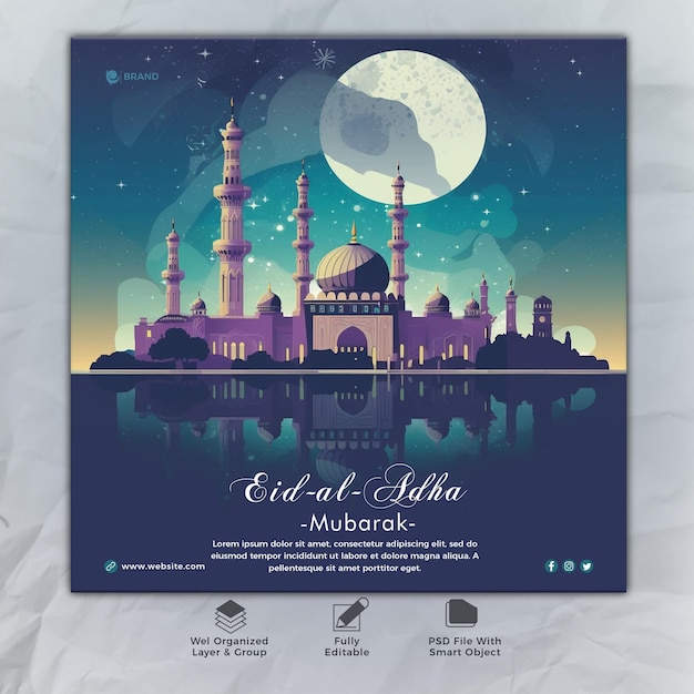 Psd eid al adha mubarak islamic social media banner template