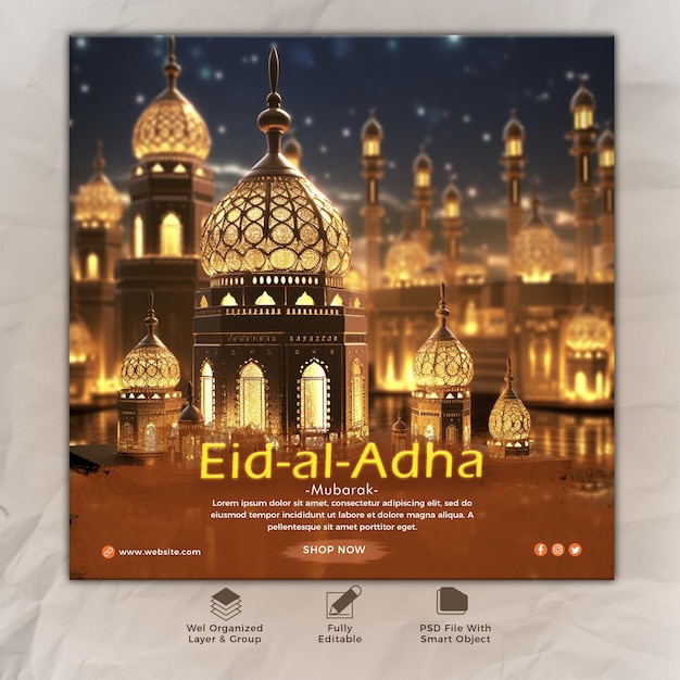 PSD eid al adha mubarak islamic social media banner template