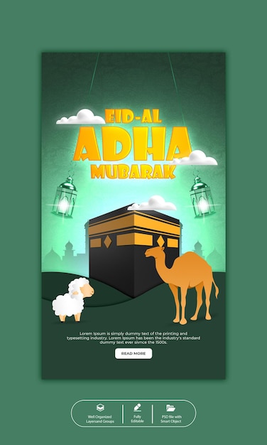 PSD psd eid al adha mubarak islamski festiwal szablon historii na instagramie i facebooku