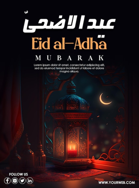 PSD eid al adha mubarak met een islamitisch lantaarnpaalsjabloon