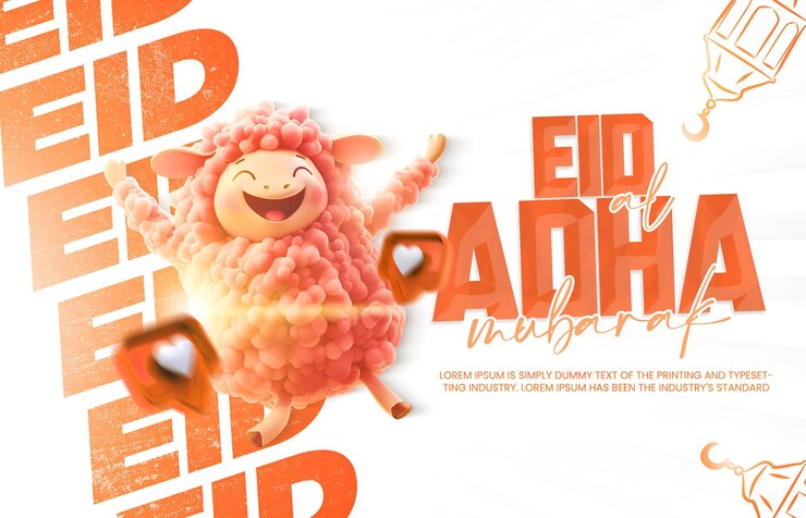PSD psd eid al adha mubarak for social media post with editable text effect and sheep illustration