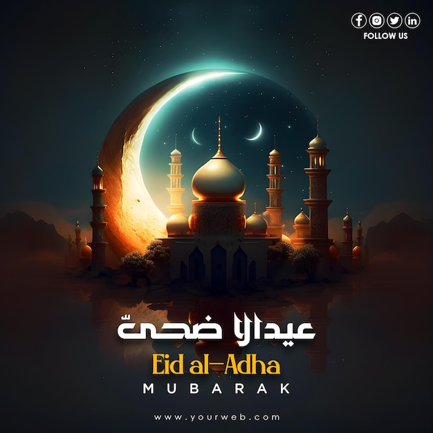 PSD eid al adha mubarak with a moon in the background template