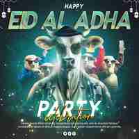 PSD psd eid al adha party poster design with eid al adha animals eid al adha celebration background