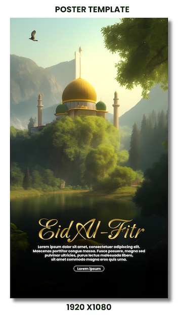 판타지 테마의 PSD eid al fitr 포스터 템플릿