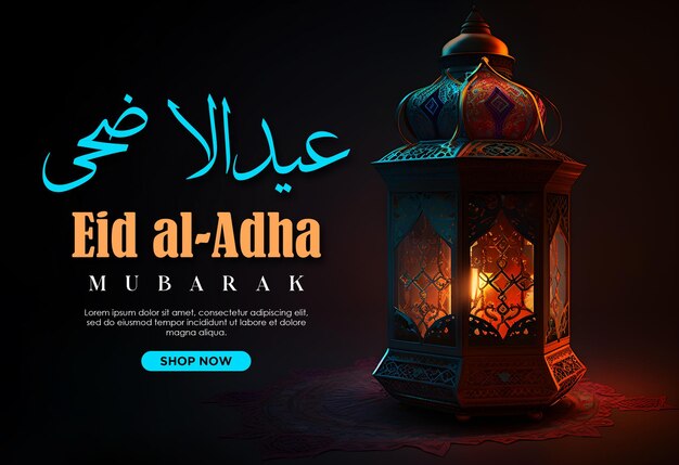 PSD eid aladha mubarak with a islamic lantern post template