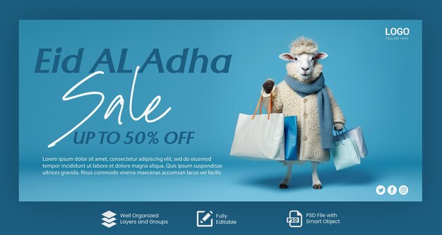 PSD banner di vendita psd eid aladha modello di banner di vendita shopping eid al adha banner pubblicitario di vendita eid