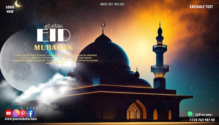 PSD psd eid muabarak realistic post template for social media poster and banner