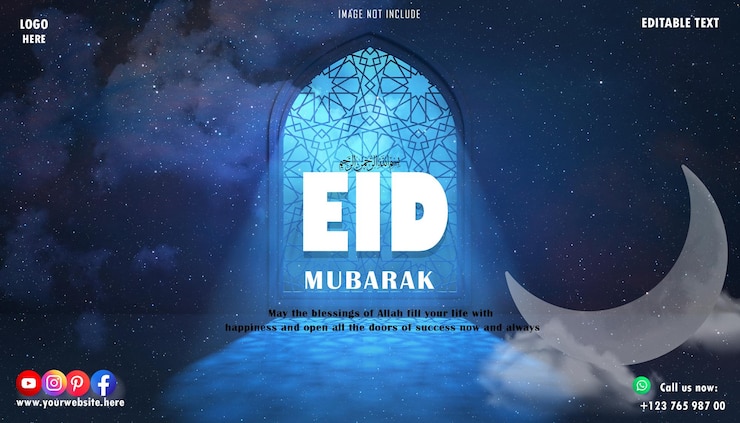 PSD psd eid muabarak realistic post template for social media poster and banner