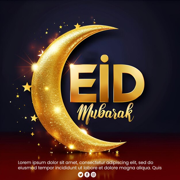 PSD psd eid mubarak sullo sfondo con stelle di lanterna lunare dorata con ornamentazione araba.