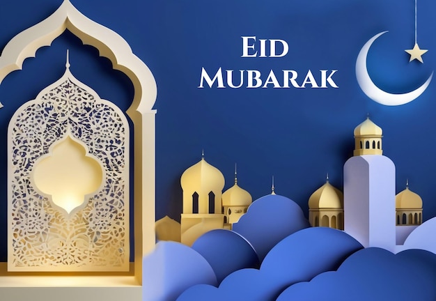PSD psd eid mubarak sfondo islamico con stile cartaceo