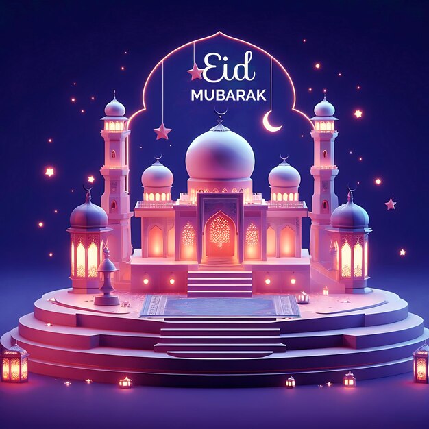 PSD Eid Mubarak Muslim celebrations Islamic colorful background desin