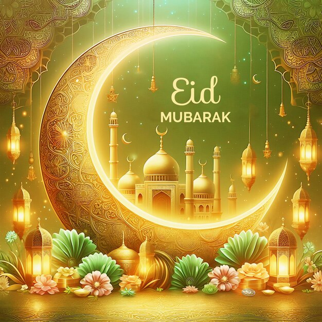 PSD Eid Mubarak Muslim celebrations Islamic colorful background desin