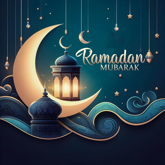 PSD eid mubarak ramadan kareem greetings background 3d lamp and moon islamic background