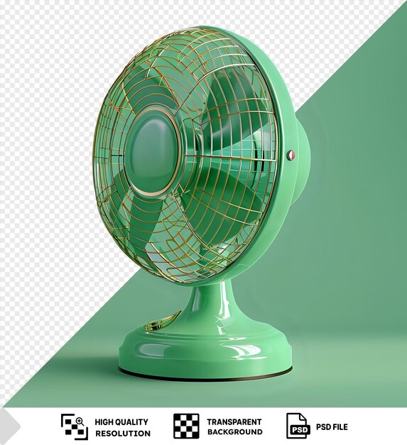 PSD psd electric fan on a green table against a green wall with a black shadow in the foreground png psd