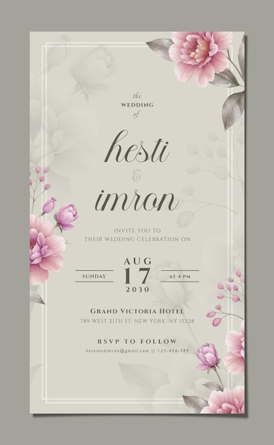 PSD psd electronic wedding invitation template with flowers