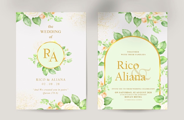 PSD psd elegant wedding invitation and save the date with rose flower