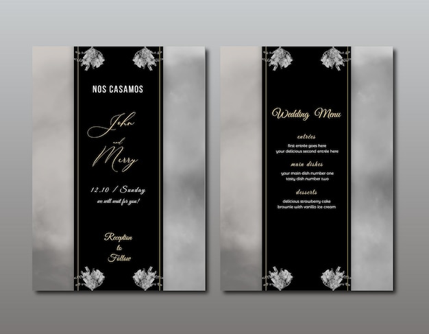 PSD elegant wedding invitation template with beautiful floral