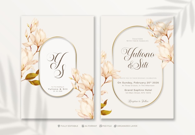 PSD psd elegant wedding invitation template with watercolor flower