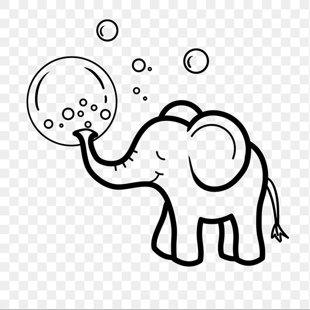 PSD psd of elephant blowing bubbles navy blue outline color light blue animal outline art design