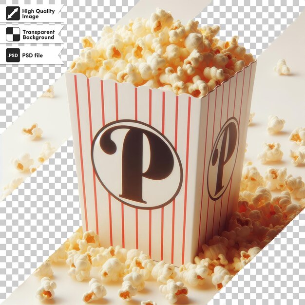 Psd emmer popcorn op doorzichtige achtergrond met bewerkbare maskerlaag