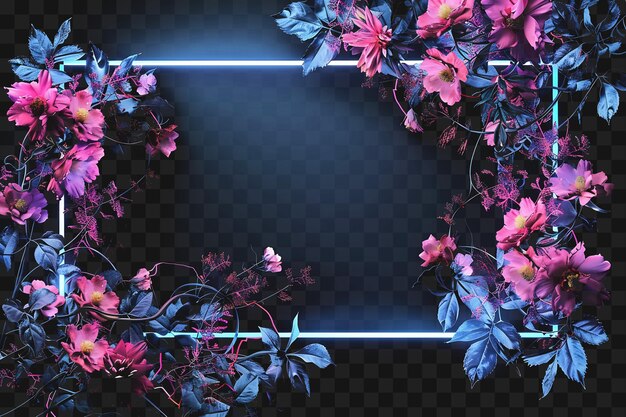 PSD psd of enchanted garden arcane frame with blooming flowers and vine outline neon collage style art