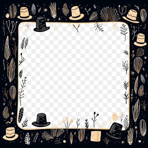 PSD psd enchanting scribbles rectangular frame with magic hats rabbi 2d frame design outline tshirt