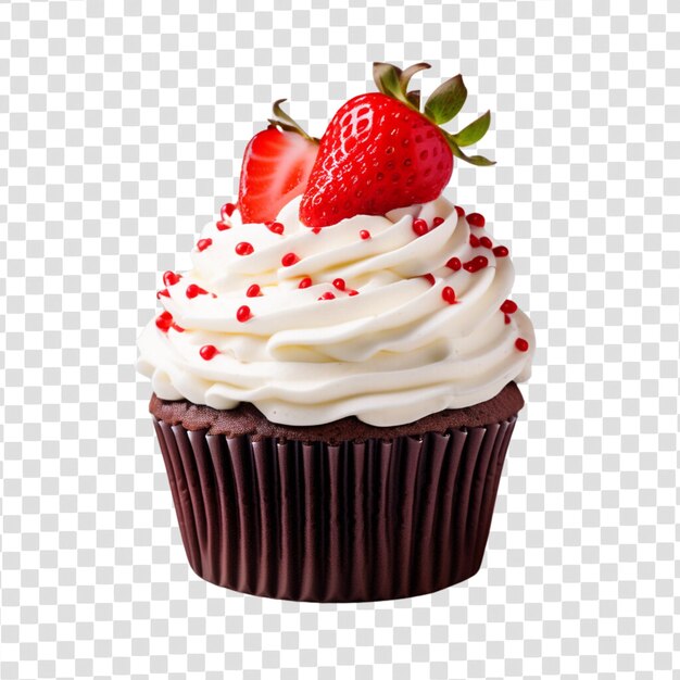 PSD psd enkele cupcake versierd met slagroom en aardbeienchocolade