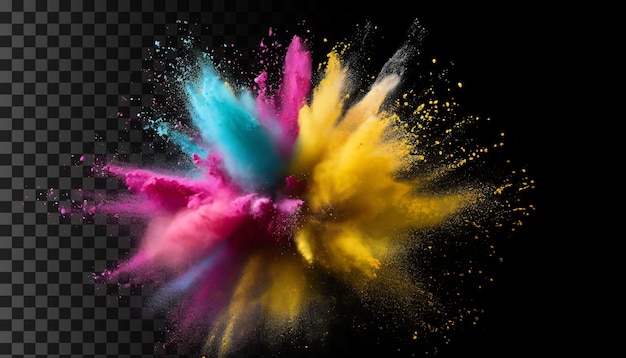 psd Explosion of colored powder on transparent background happy holi holi Png