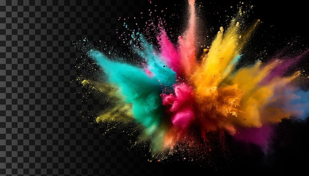 psd Explosion of colored powder on transparent background happy holi holi Png