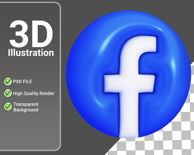 PSD Facebook logo on a realistic 3d circle isolated