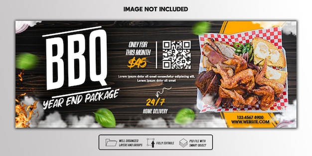 Psd facebook omslagpost banner sjabloon voor restaurant eten menu bbq