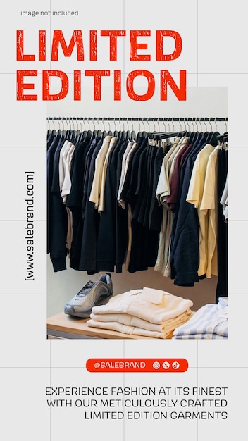 psd fashion limited edition on gray background instagram story template