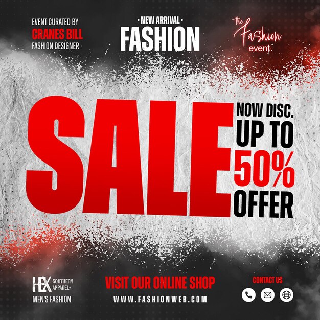 Psd fashion sale typography design concept for social media and instagram post template