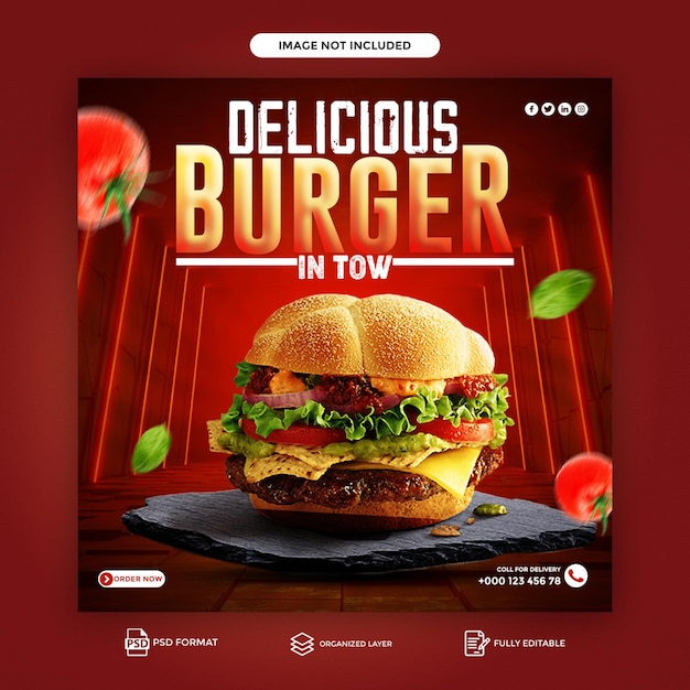 Шаблон постера с гамбургерами быстрого питания и меню блюд в инстаграме и фейсбуке psd