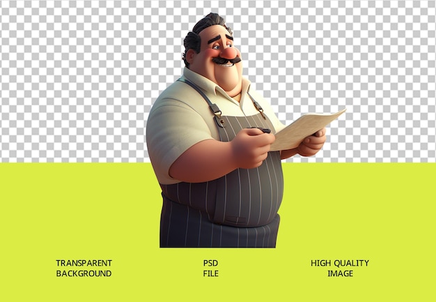 Psd Fat Man Moustache 3d Character Shopkeeper Png