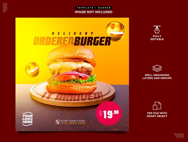 PSD psd feed instagram social media template for burger and food delivery