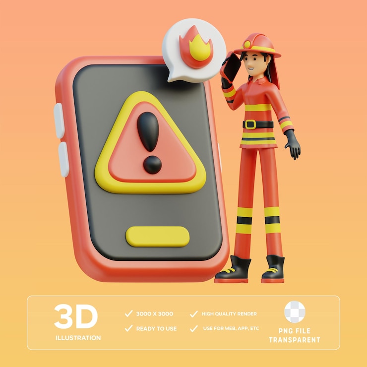 PSD psd 女性消防士 モバイルアプリ 3dイラスト