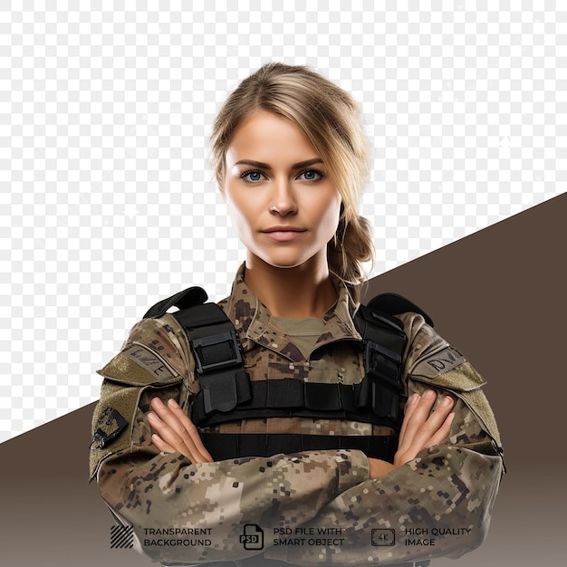 PSD psd female soldier isolated on transparent background