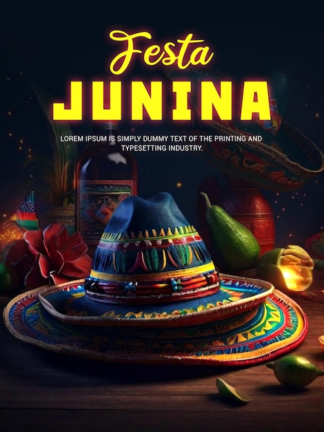Шаблон поздравительного плаката psd festa junina