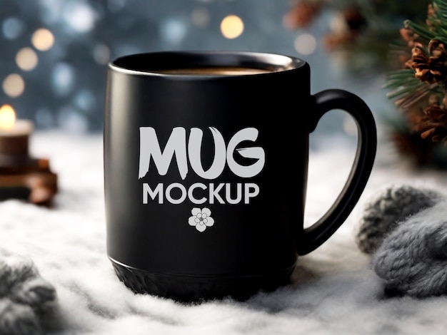 PSD File 3D Realistic Black Ceramic Mug Mockup Design
