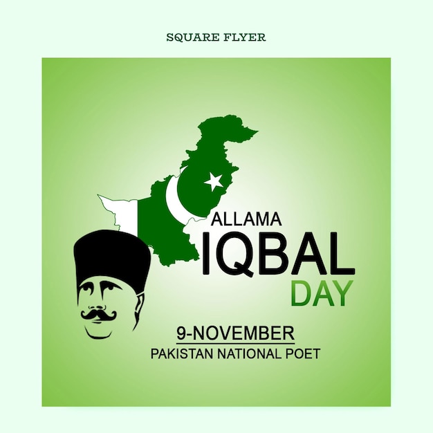 Psd file allama iqbal day 9th november celebration national poet social media post design