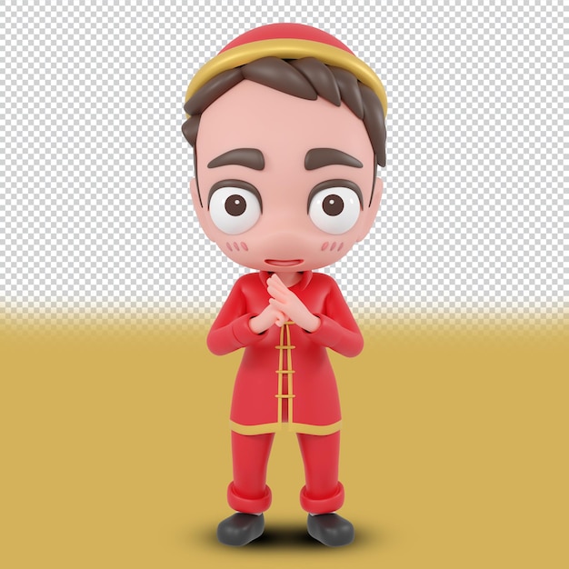 Psd file cute chinese boy cartoon sd model 3d render character 3d rendering