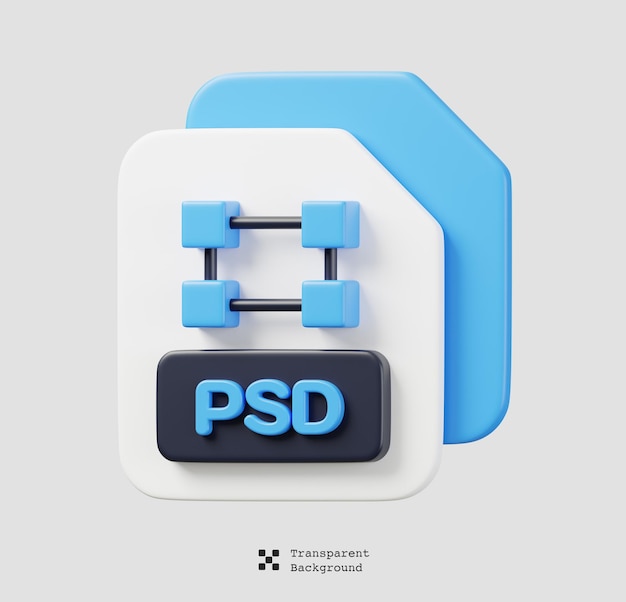 PSD documento file psd icona del tipo di file formato dei file e concetto di documento illustrazione di rendering 3d