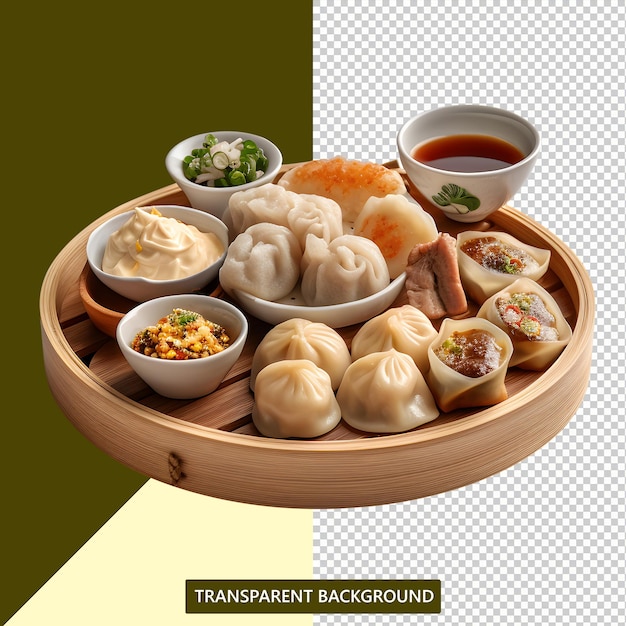 Psd file a many dimsum served on plate with a transparent background