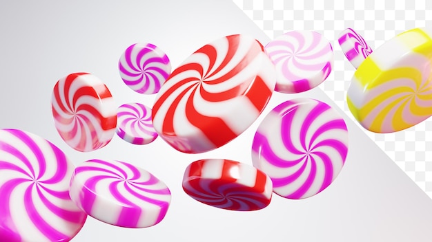 PSD file realistic candy lollipop in the air 3d icon rendering transparent background