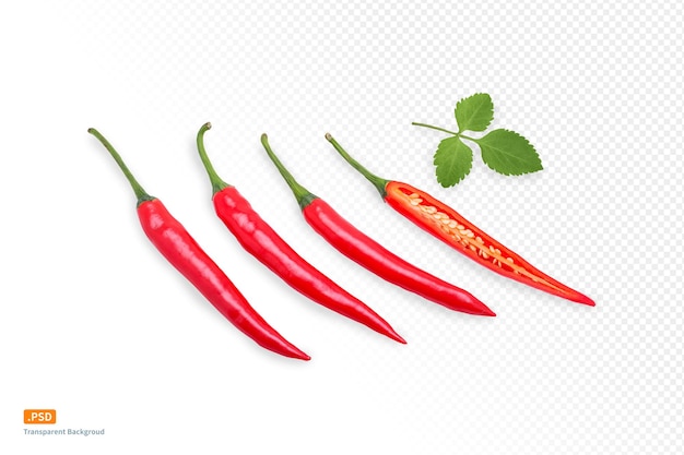 PSD psd file with three red peppers and leaves