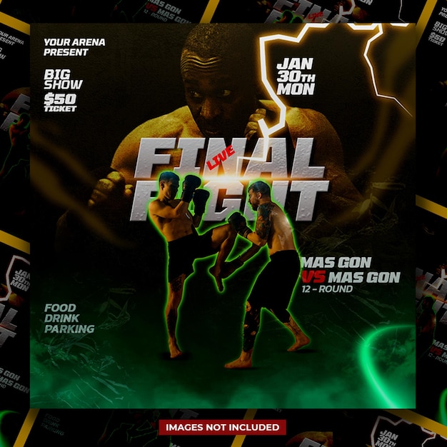 PSD psd final fight boxing tournament social media post templatesports event flyer template